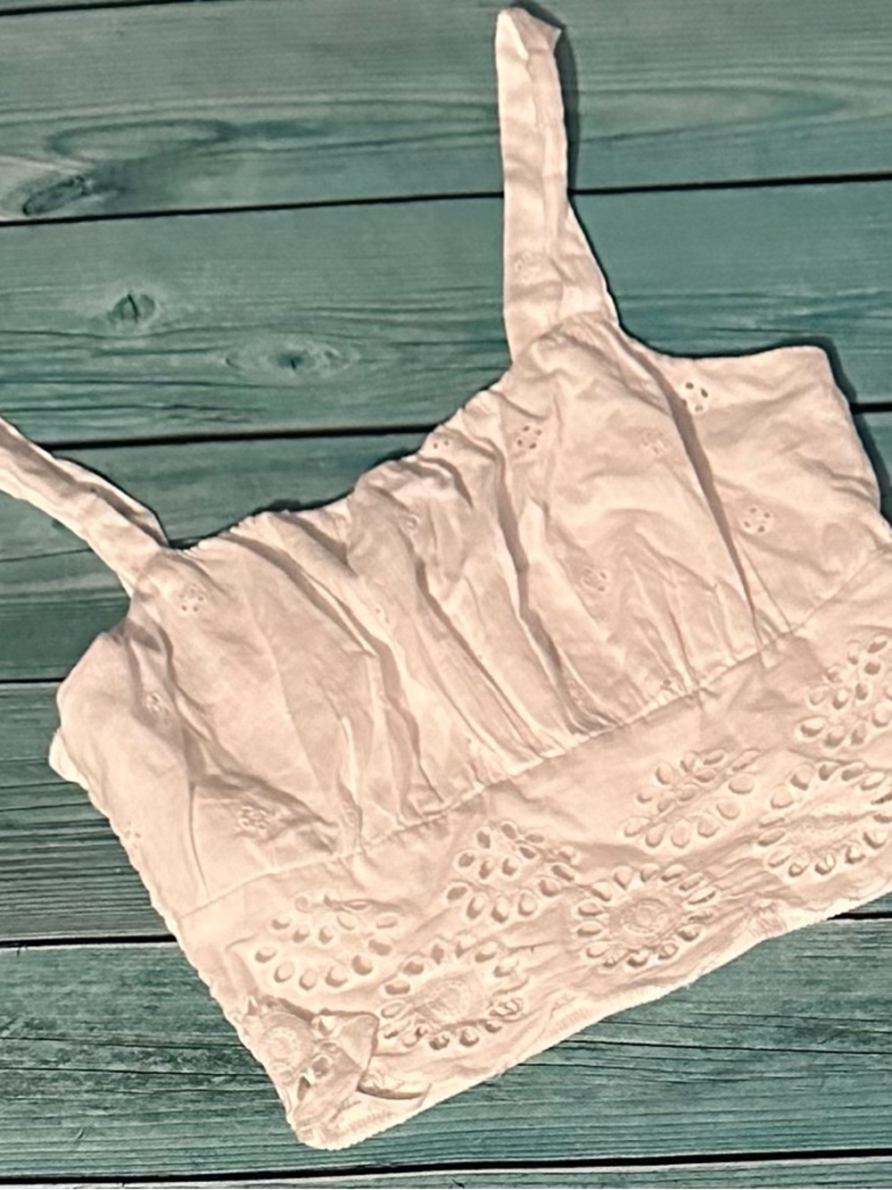 White Embroidered Cotton Crop Tank Top